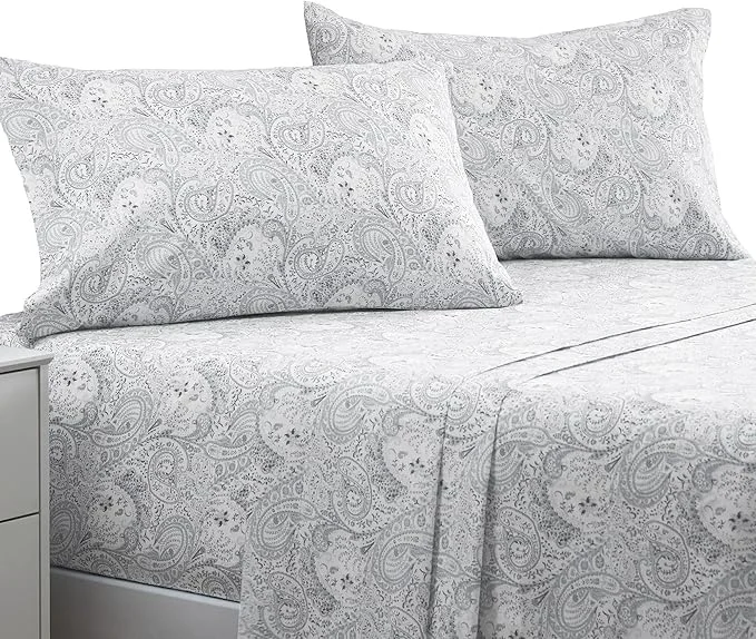 Sophisticated Mellanni Full Sheets Set - 4 PC Iconic Collection Bedding - Hotel Luxury Extra Soft Cooling Bed Sheets - Wrinkle Fade Stain Resistant Full Paisley Gray Traditional