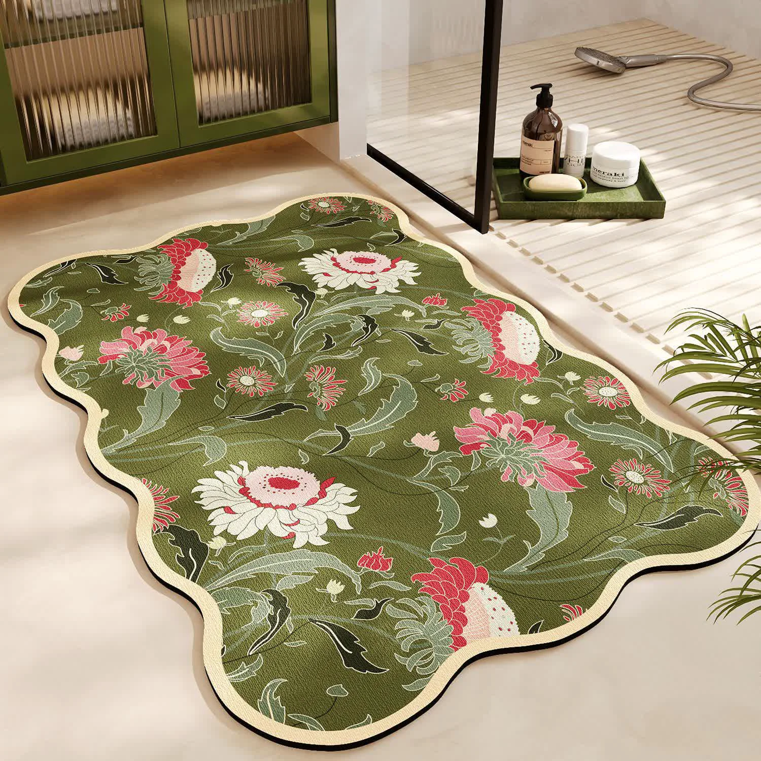 Trendy Ownkoti Diatom Mud Anti-slip Floral Bath Mat Crafted