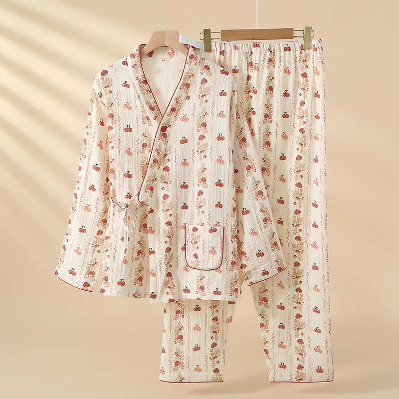 Versatile Ownkoti Cotton Gauze Cherry Mushroom Kimono Pajamas Quality
