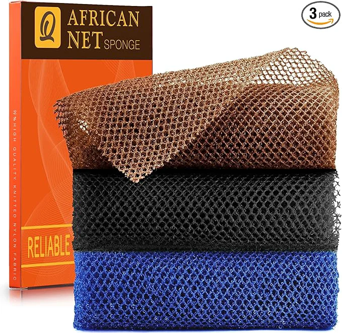 Pure 3 Pieces African Bath Sponge African Net Long Net Bath Sponge Exfoliating Easy-to-Use