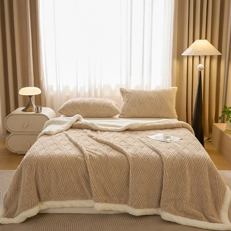 Minimalist Ownkoti Striped Diamond Textured Warm Throw Blanket Solid