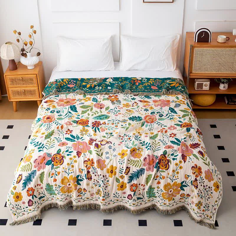 Expertly Made Ownkoti Colorful Flower Leaf Cotton Tassel Quilt Smooth