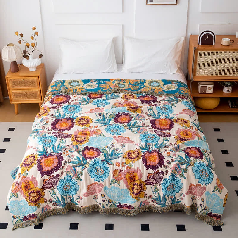 Healthy Ownkoti Colorful Luxurious Peony Cotton Tassel Quilt Clean