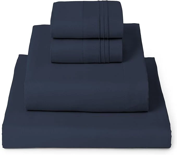 Premium Mellanni California King Sheets Set - 4 PC Iconic Collection Bedding - Hotel Luxury Extra Soft Cooling Bed Sheets - Wrinkle Fade Stain Resistant Cal King Navy Blue Casual