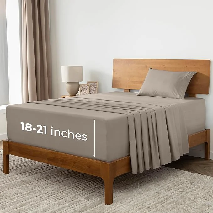 Certified Mellanni Extra Deep Twin XL Sheets - 3 PC Iconic Collection Bedding - Hotel Luxury Ultra Soft Cooling Bed Sheets - Wrinkle Fade Stain Resistant Twin Extra Long Tan Detailed