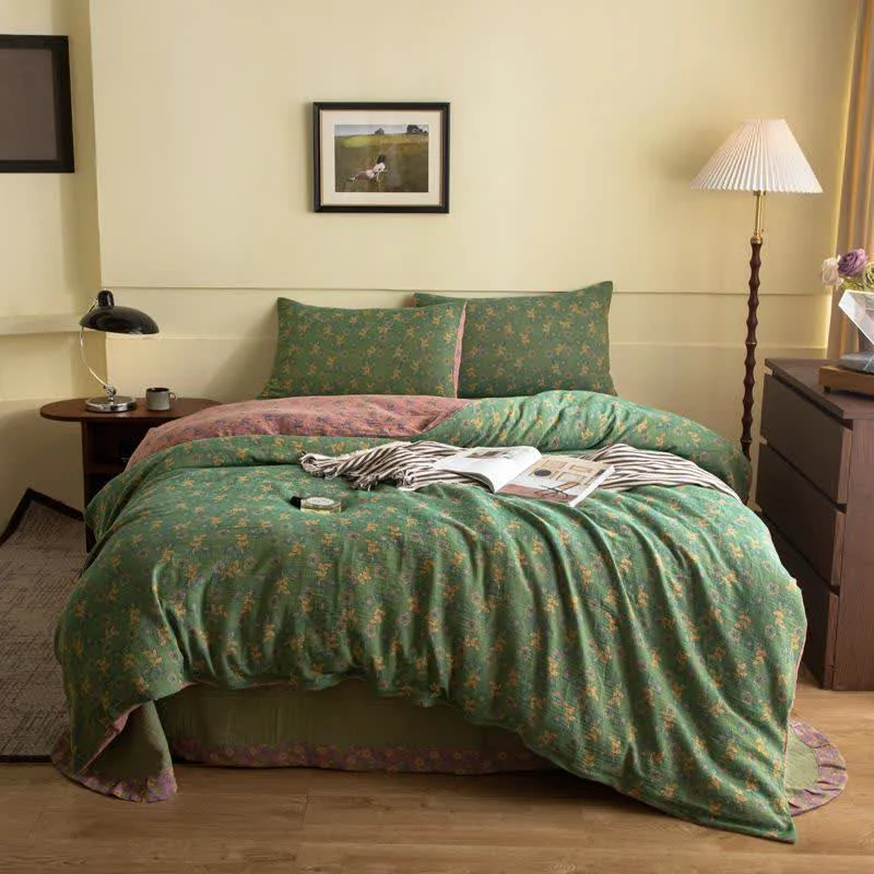 Pure Ownkoti Rustic Floral Cotton Gauze Bedding Set 4pcs Versatile