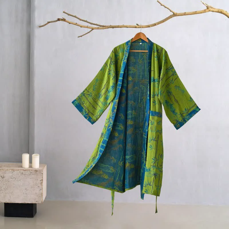 World-Class Ownkoti Two-Tone Bamboo Cotton Gauze Kimono Robe Carefully Designed