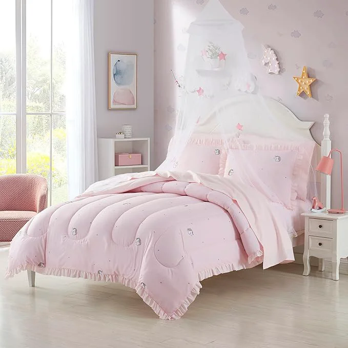 Easy-to-Use Kids Bedding Set Bed in a Bag for Boys and Girls Toddlers Printed Sheet Set and Comforter Full Rainbow Unicorn Verified