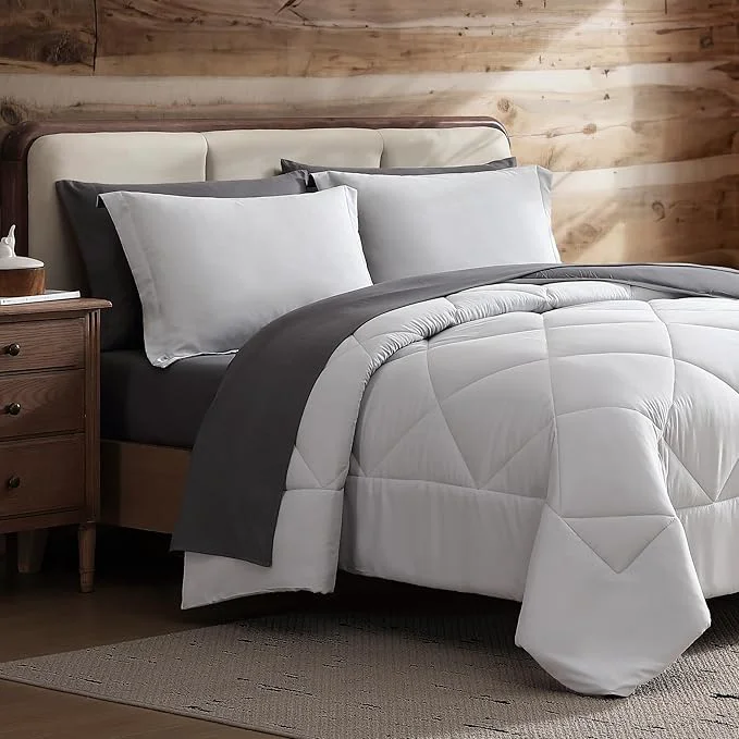 High-Quality Coleman Queen Comforter Set Reversible Bed-in-a-Bag– Double-Sided Color Options All-Season Comforter Shams Sheets – for Home Cabin or Camp Use Silver Gray Healthy