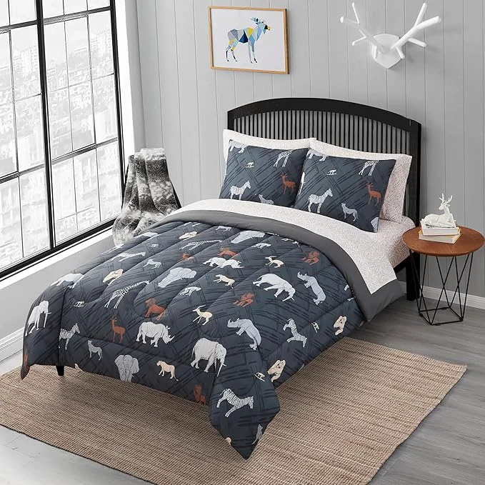 Exclusive Kids Bedding Set Bed in a Bag for Boys and Girls Toddlers Printed Sheet Set and Comforter Full Safari Refined