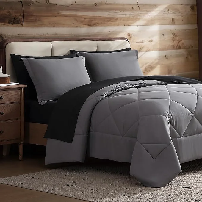 Selected Coleman Twin Comforter Set Reversible Bed-in-a-Bag– Double-Sided Color Options All-Season Comforter Shams Sheets – for Home Cabin or Camp Use Black Gray Fashionable