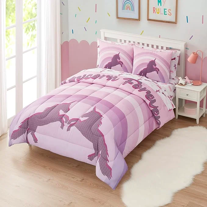 Innovative Kids Bedding Set Bed in a Bag for Boys and Girls Toddlers Printed Sheet Set and Comforter Full Unicorn Exclusive