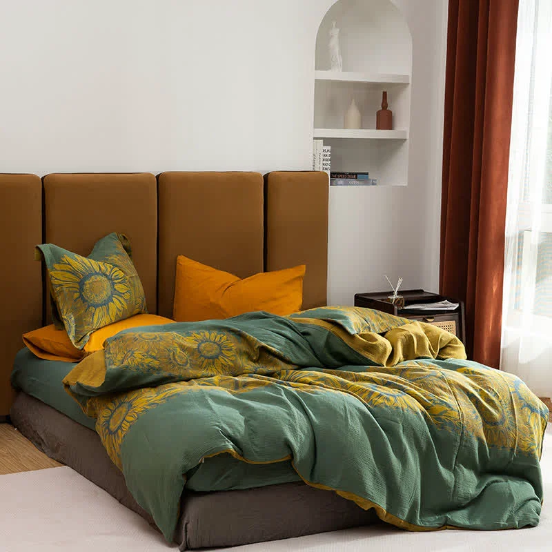 Superior Ownkoti Pastoral Sunflower Jacquard Cotton Bedding Set 4PCS Specialty