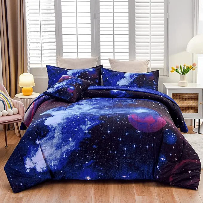 Sophisticated A Nice Night Galaxy 6Pcs Bedding Sets Outer Space Comforter Bed in a Bag 3D Printed Quilt for Children Boy Girl Teen Kids Twin 6Pcs Flexible