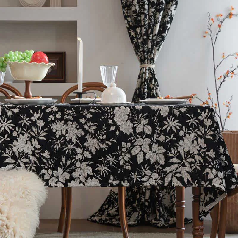 High-Grade Ownkoti Pastoral Style Floral Jacquard Tablecloth Long-Lasting