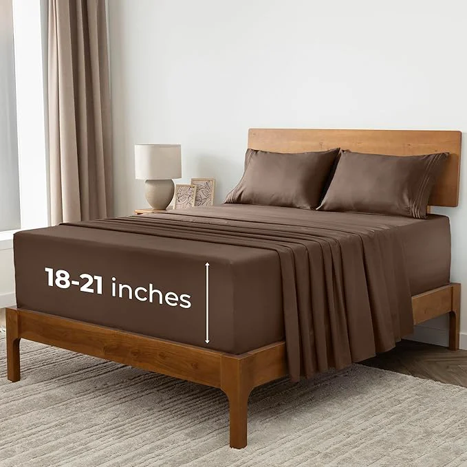 Pure Mellanni Extra Deep Full Sheets - 4 PC Iconic Collection Bedding - Hotel Luxury Ultra Soft Cooling Bed Sheets - Wrinkle Fade Stain Resistant Full Brown