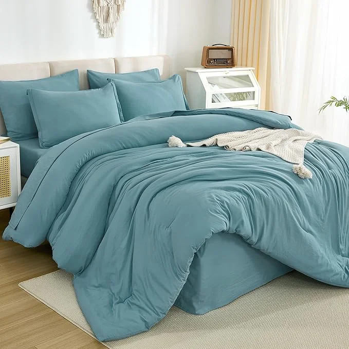 Smooth Litanika Oversized King Comforter Sets Grayish Teal - 7 Pieces Bed in a Bag Oversized King Bedding Comforter Sets Solid Lightweight Bed Set with Comforter Sheets Pillowcases amp Shams Clean