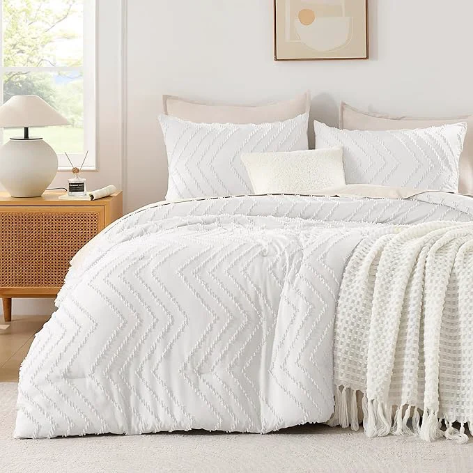Certified Andency White Oversized Super King Comforter Set 120x120 Extra Large King Size Comforter Oversize Boho Soft Warm Bedding Comforter Sets 3 Pieces Aesthetic Chevron Textured Bedding Set Superior