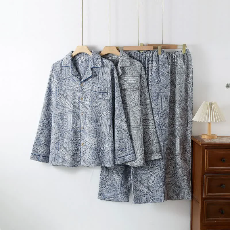 Unique Ownkoti Geometric Pattern Cotton Gauze Loungewear Set Optimized