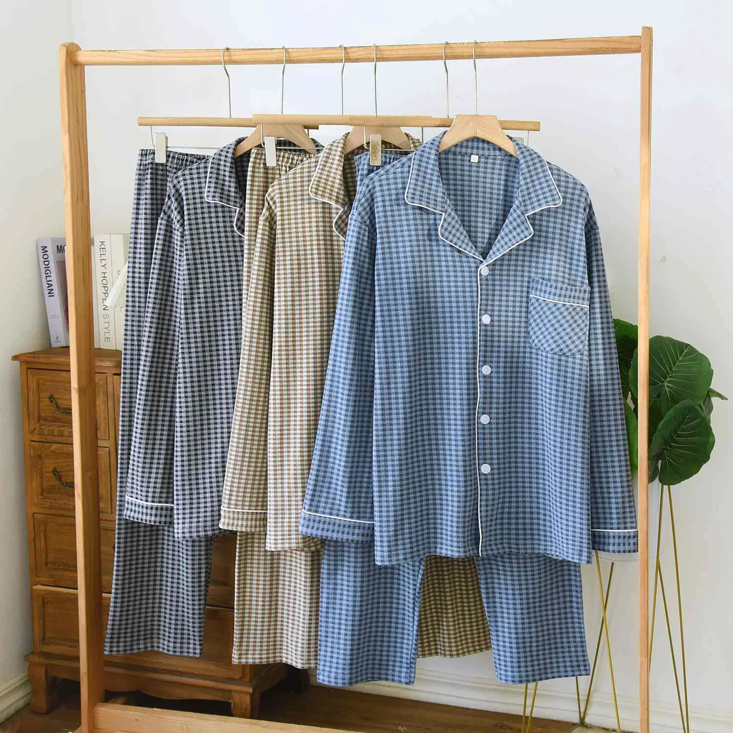 Trendy Ownkoti Unisex Classic Plaid Loungewear Set Outstanding