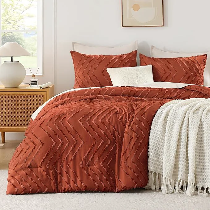 Responsible Andency Burnt Orange Comforter for Queen Size Bed Boho Terracotta Soft Warm Bedding Comforter Sets for Queen Bed 3 Pieces Rust Chevron Tufted Aesthetic Microfiber Lightweight Comforter Set Premium Material
