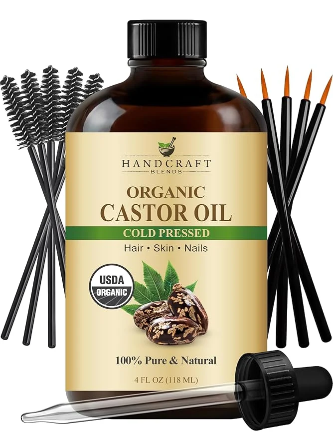 Casual Handcraft Blends Cold-Pressed Organic Castor Oil 4 Fl Oz Glass Bottle Lash Clean