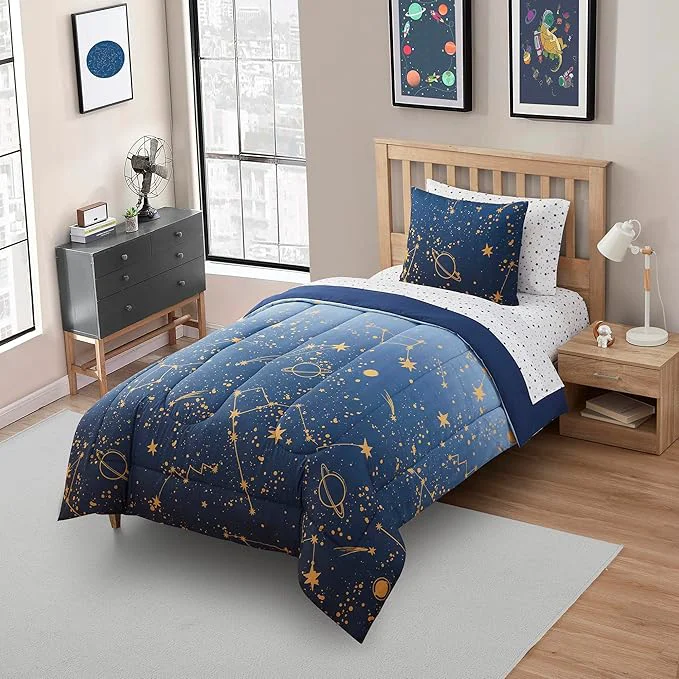Natural Kids Bedding Set Bed in a Bag for Boys and Girls Toddlers Printed Sheet Set and Comforter Twin Galaxy Expertly Made