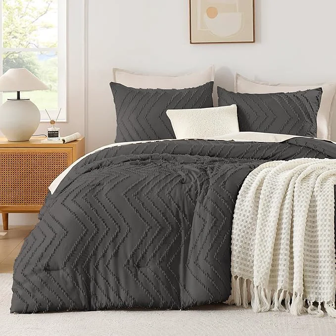 Smooth Andency Dark Grey Twin Twin XL Comforter Set Twin Bed Comforter for College Dorm Girls Boys Kids Boho Soft Warm Cute Comforter 2 Pieces Aesthetic Chevron Bohemian Bedding Set Fashionable