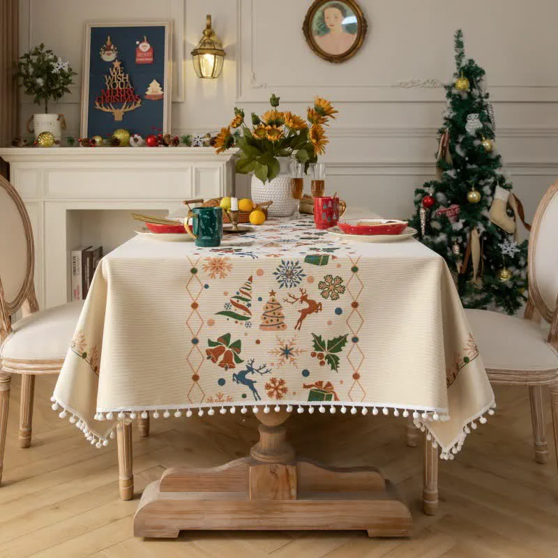 Fine Crafted Ownkoti Christmas-inspired Jacquard Beige Tablecloth Specialty