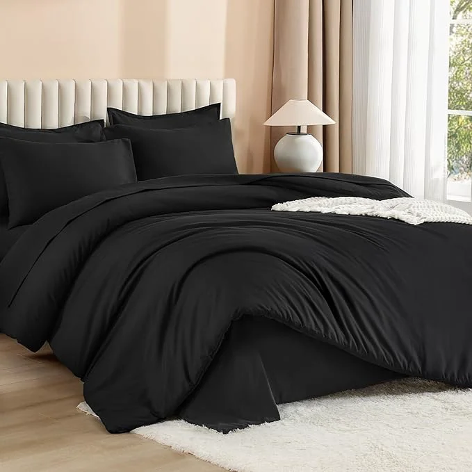 Elegant Litanika Comforter Full Size Set Black - 7 Pieces Bed in a Bag Full Bedding Comforter Sets Plain Lightweight Bed Set with Comforter Sheets Pillowcases amp Shams High-Quality