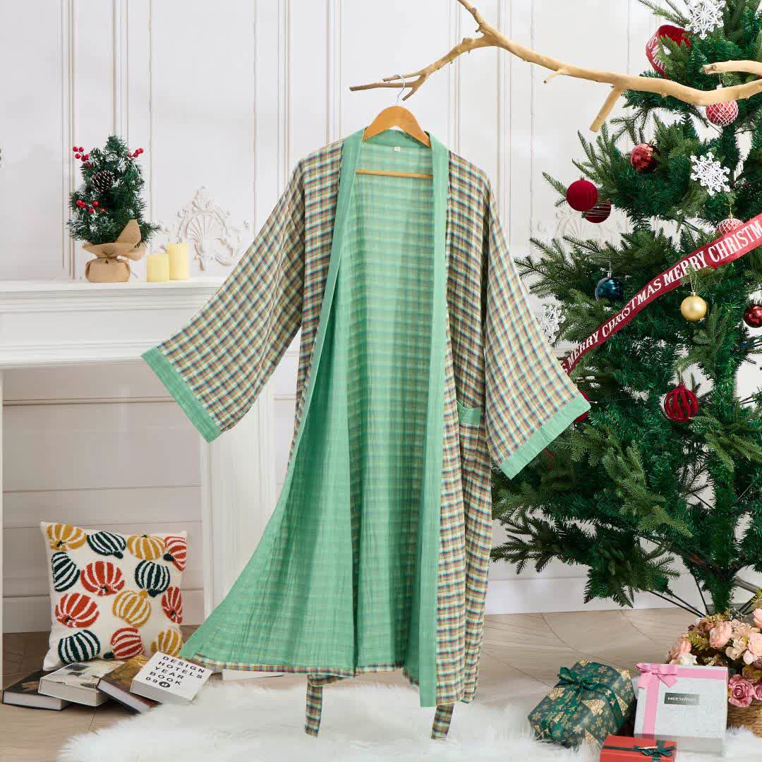Trusted Ownkoti Plaid Cotton Gauze Kimono Yukata Robe Fine