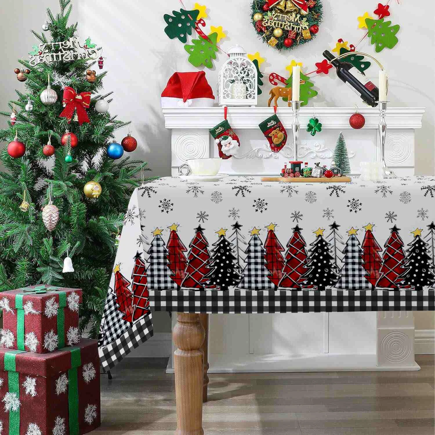 Unique Ownkoti Christmas Tree Snowflake Print Tablecloth Soft