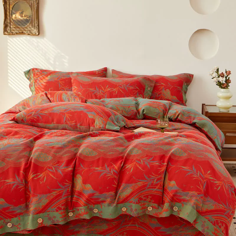 Prestigious Ownkoti Vintage Rural Jacquard Cotton Gauze Bedding Convenient