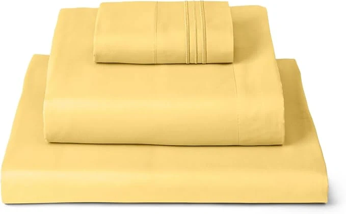 Outstanding Mellanni Twin Sheets Set - 3 PC Iconic Collection Bedding - Hotel Luxury Extra Soft Cooling Bed Sheets - Wrinkle Fade Stain Resistant Twin Yellow Natural