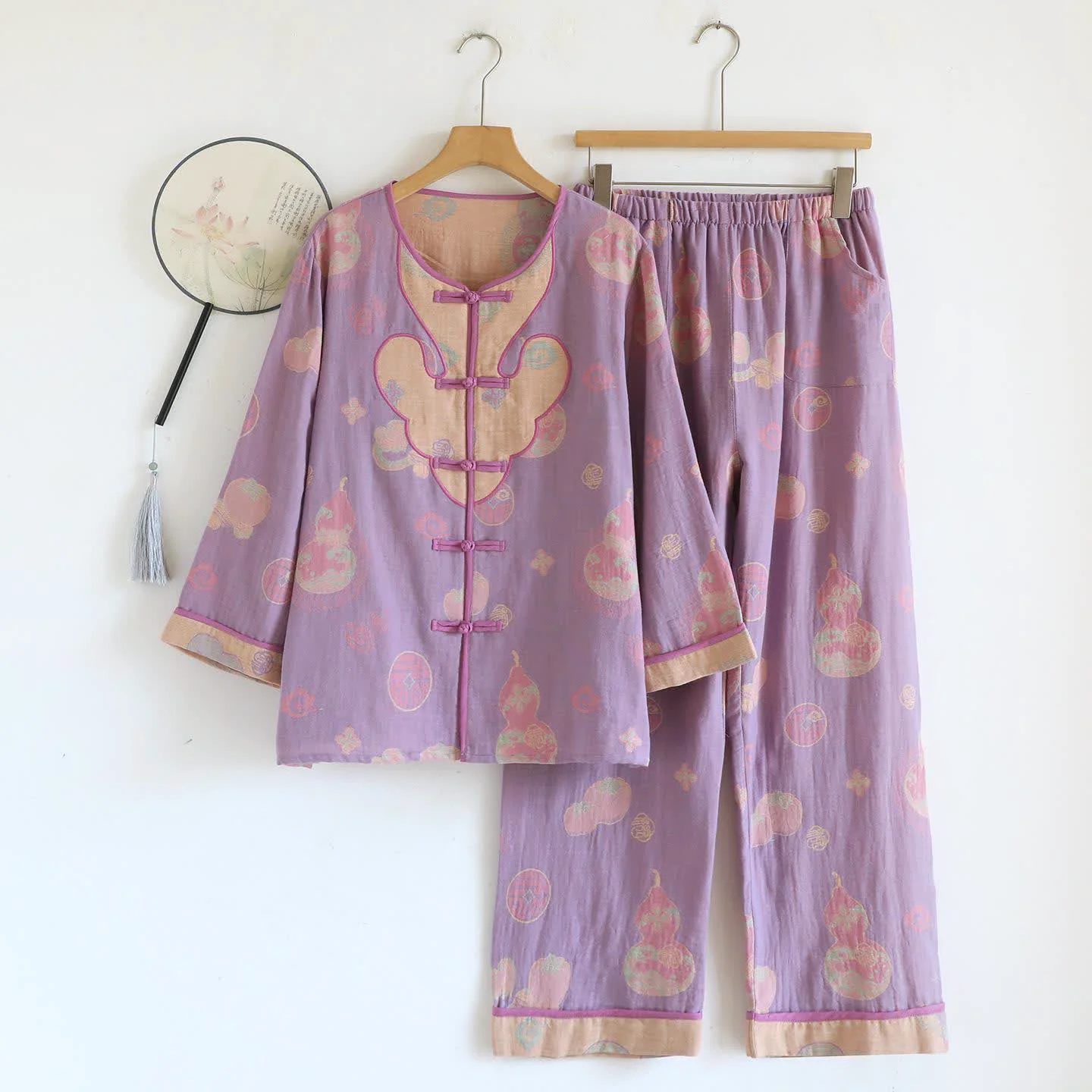 Environmentally Friendly Ownkoti Oriental Style Gourd Cotton Pajama Set High-Quality