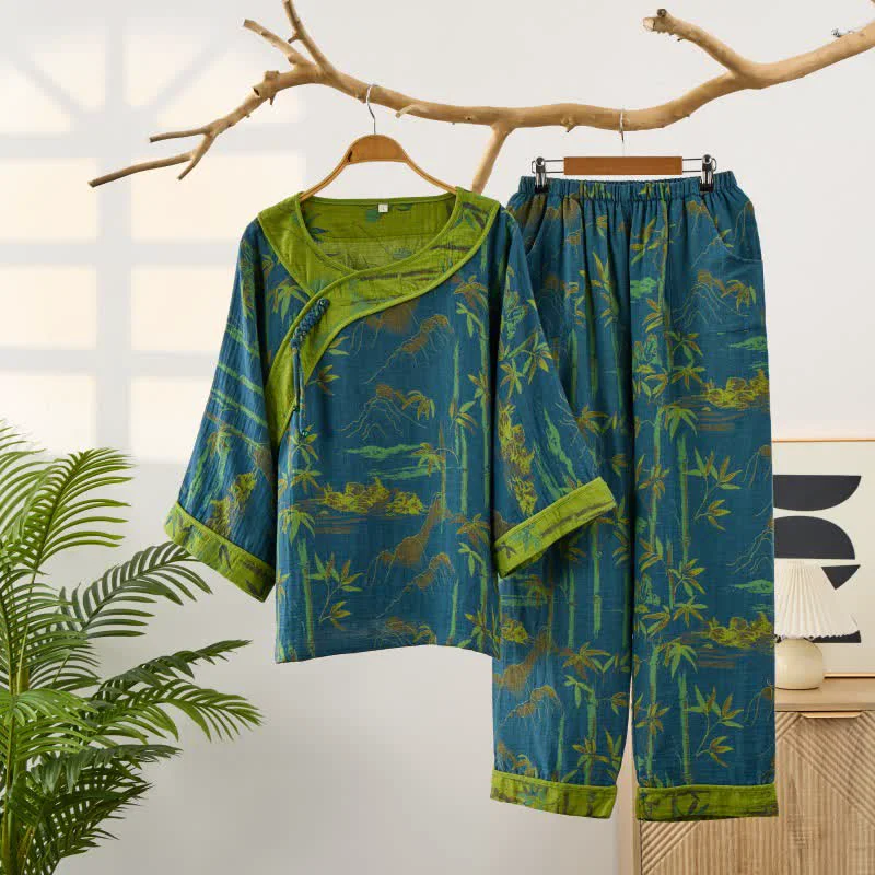 Practical Ownkoti Bamboo Oriental Tassel Cotton Pajama Set Responsible