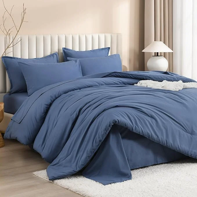Reliable Litanika Queen Comforter Set Ocean Blue - 7 Pieces Bed in a Bag Queen Bedding Comforter Sets Solid Lightweight Bed Set with Comforter Sheets Pillowcases amp Shams Carefully Designed