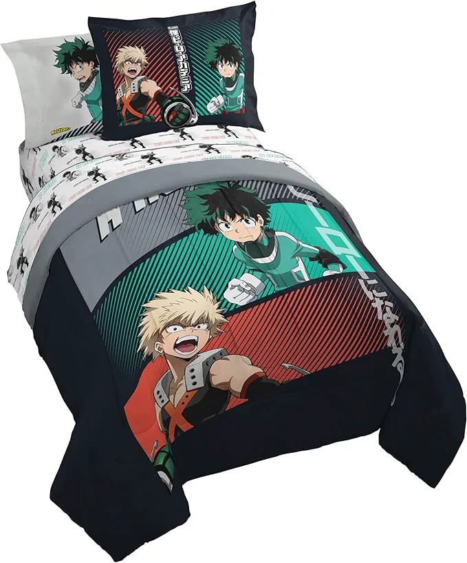 Optimized Jay Franco Kids Comforter Set Includes Sheets and Pillow Covers - Soft and Cozy Bed Set for Stylish Room Decor Black - My Hero Academia 7 Piece Full Size Bedding Crafted