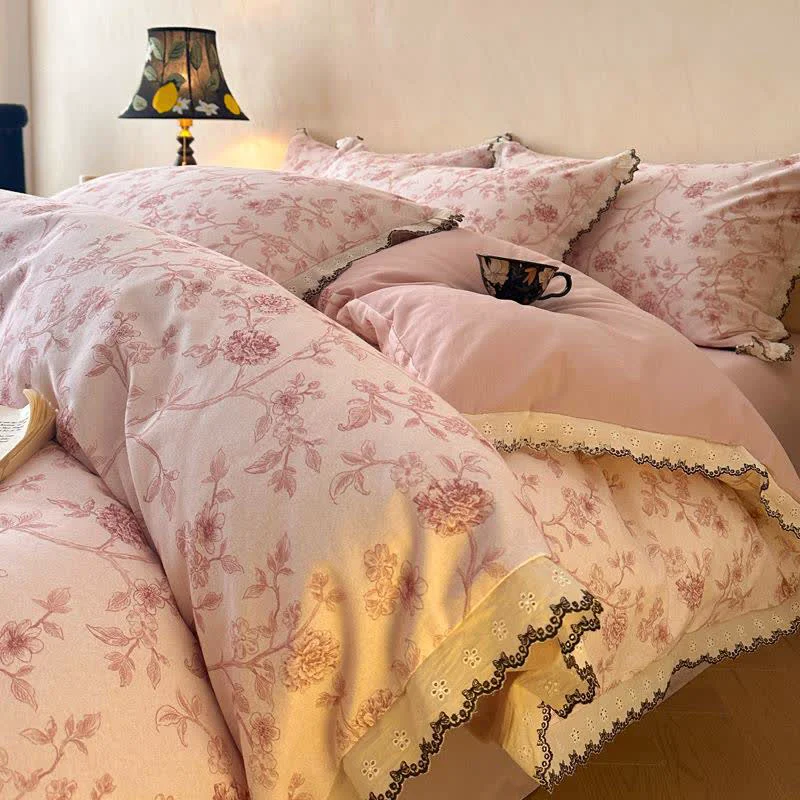 Crafted Ownkoti Vintage Floral Cotton Lace Bedding Set Fast