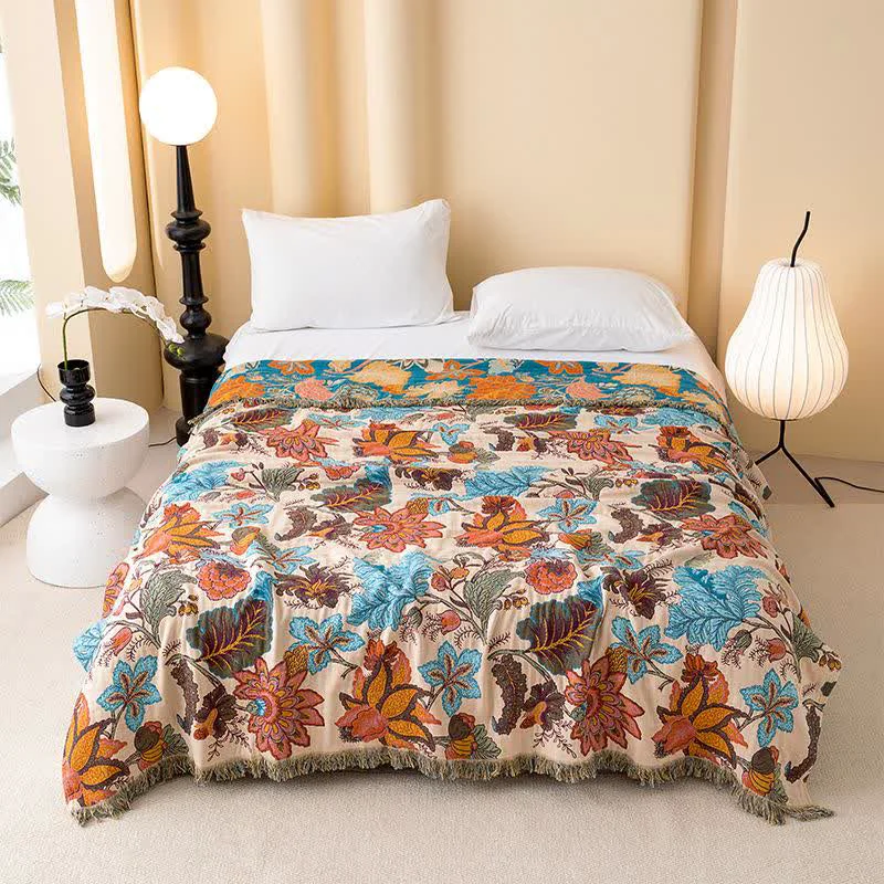 Reliable Ownkoti Tropical Leaf Floral Tassel Cotton Quilt Trendy