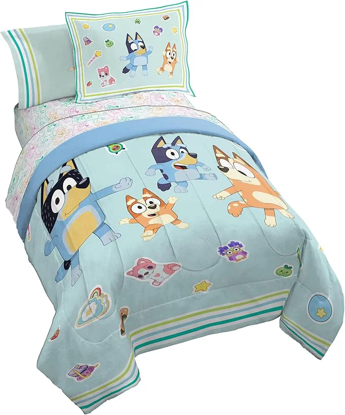 Durable Jay Franco Kids Comforter Set Includes Sheets and Pillow Covers - Soft and Cozy Bed Set for Stylish Room Decor Blue - Bluey 7 Piece Full Size Bedding Luxury