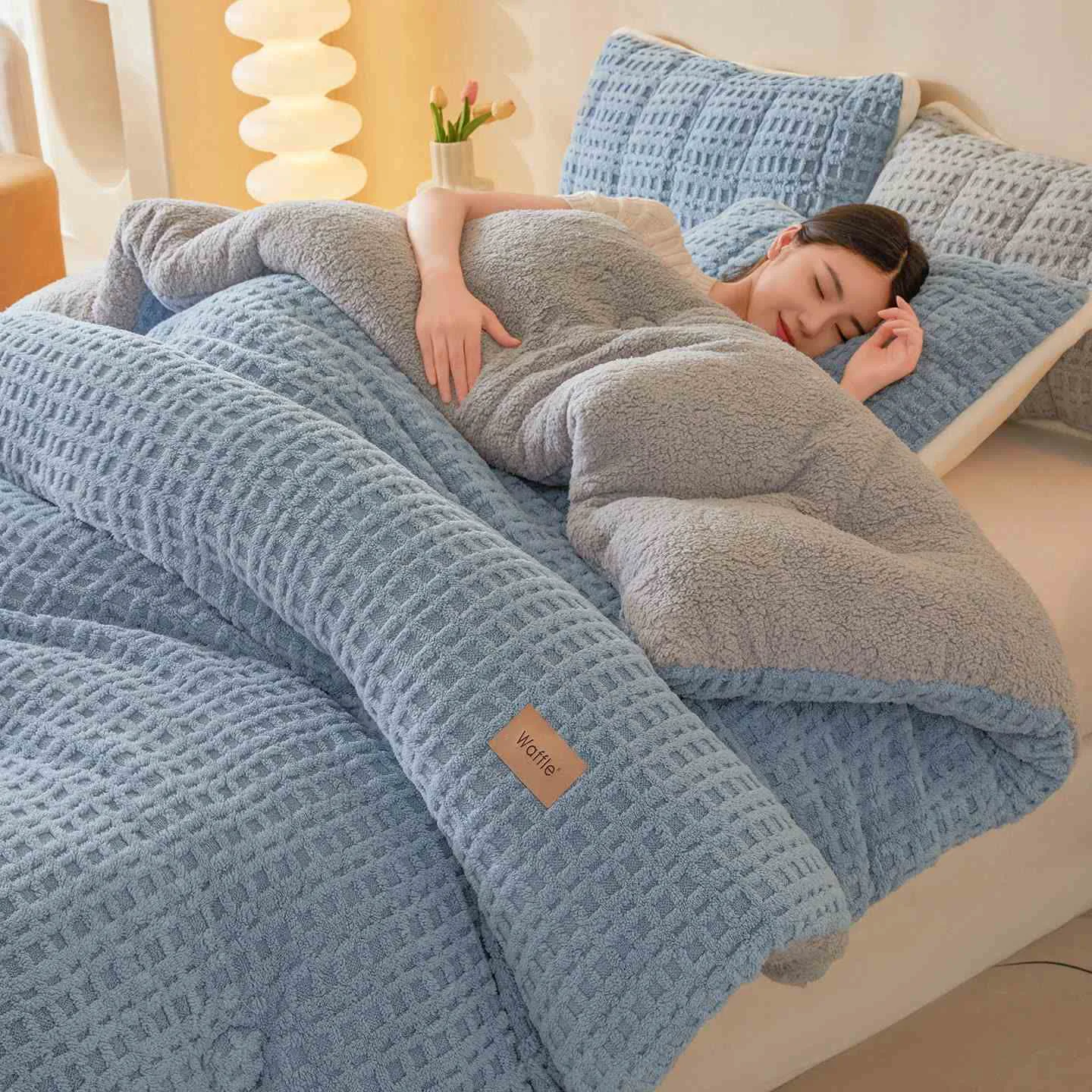 Optimized Ownkoti Waffle Jacquard Warm Plush Blanket Stylish
