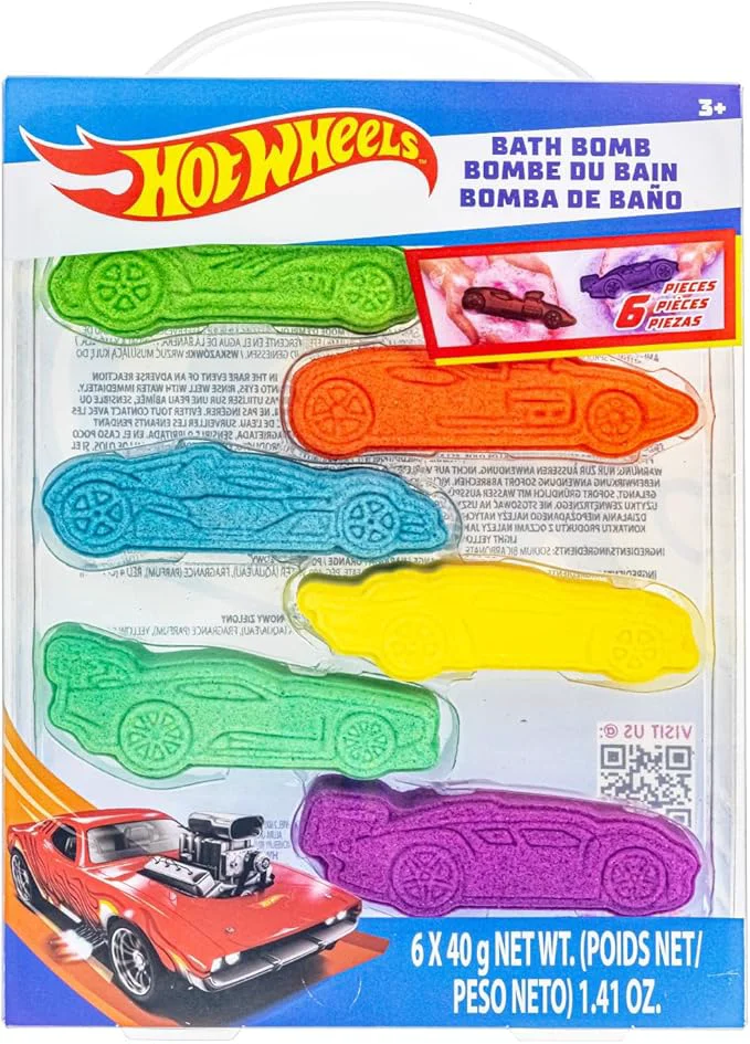 Flexible Hot Wheels 6 Piece Bath Bombs for Kids Bubble Gum Scented Bath Toys for Kids Green
