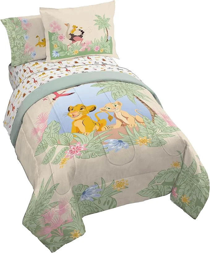 Top-Quality Jay Franco Kids Comforter Set Includes Sheets and Pillow Covers - Soft and Cozy Bed Set for Stylish Room Decor Multi - Lion King 5 Piece Twin Size Bedding Certified