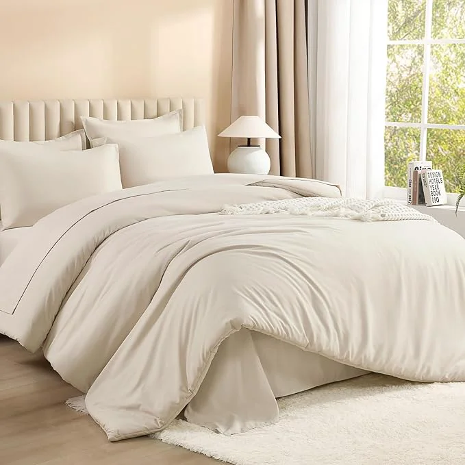 Carefully Designed Litanika Bed in a Bag Queen Beige - 7 Pieces Queen Comforter Set Bedding Comforter Sets Solid Fluffy Bed Set with Comforter Sheets Pillowcases amp Shams Dependable