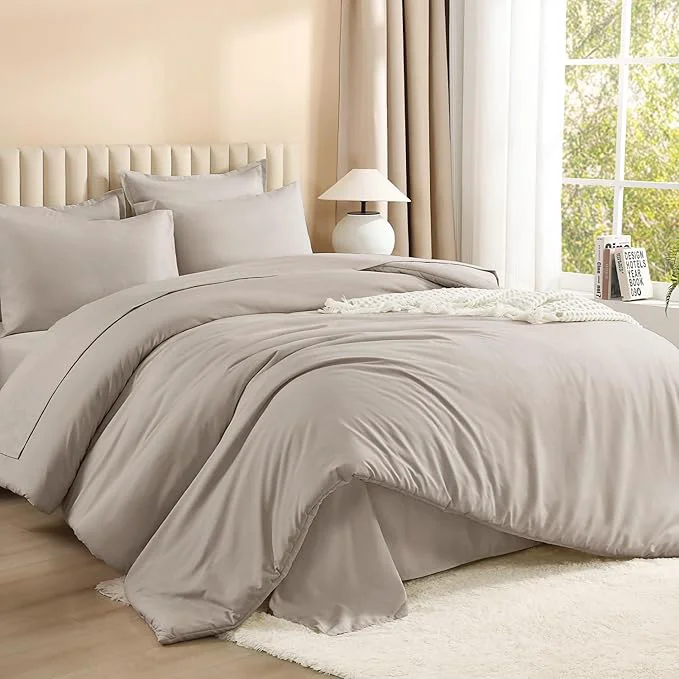 Litanika King Size Comforter Set Linen - 7 Pieces Bed in a Bag King Bedding Comforter Sets Solid Lightweight Bed Set with Comforter Sheets Pillowcases amp Shams Sophisticated