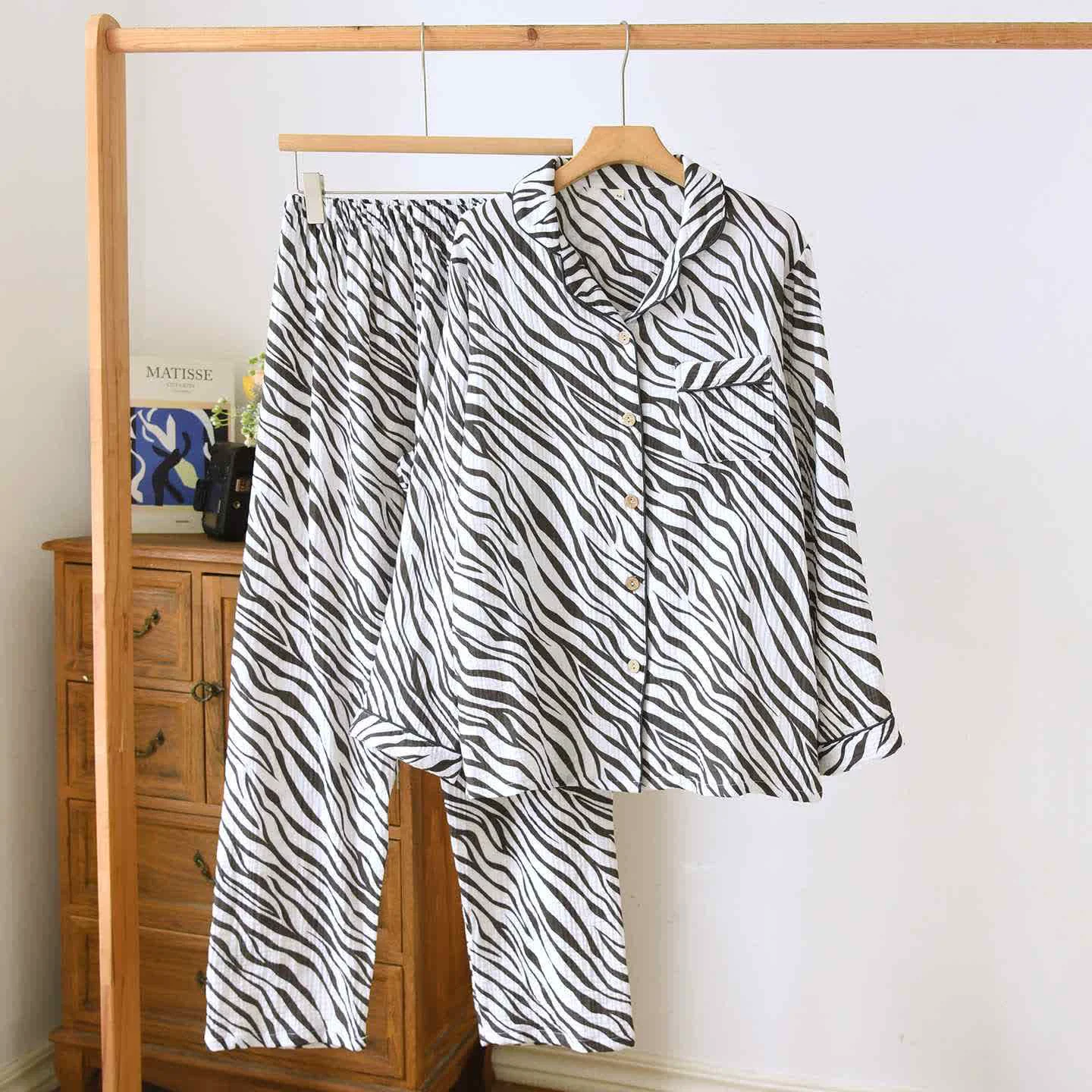 Trusted Ownkoti Modern Zebra-striped Cotton Gauze Pajama Set Refined