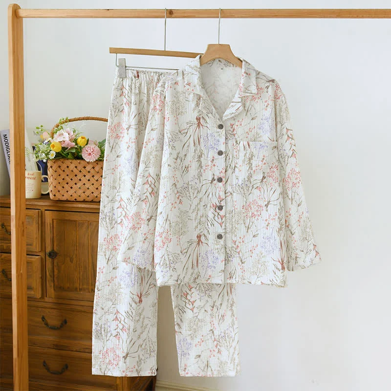 Elite Ownkoti Muted Floral Cotton Gauze Pajama Set Practical