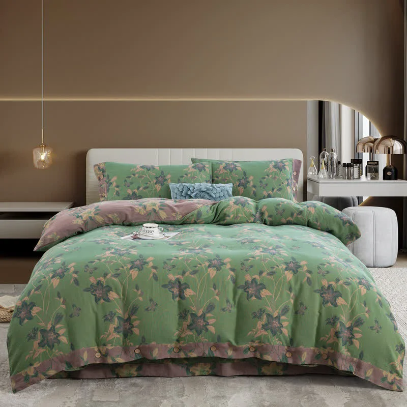 Eco-Friendly Elegant Lily Cotton Gauze Bedding Set 4PCS Specialty