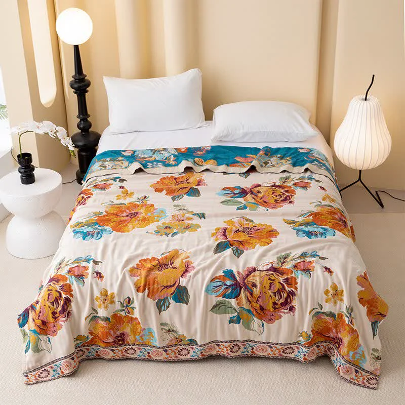 Original Design Ownkoti Luxurious Blooming Flower Cotton Reversible Quilt Clean